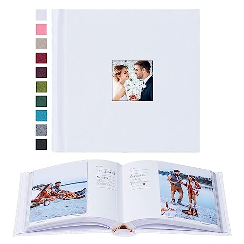 Mublalbum Small 4x6 Photo Album, 100 Pockets, Linen Cover,White | Linen Cover with Memo Areas, Front Window, Pictures Book with Horizontal Pockets for Wedding, Family, Baby, Vacation - color: White, size: 100 Vertical Pockets