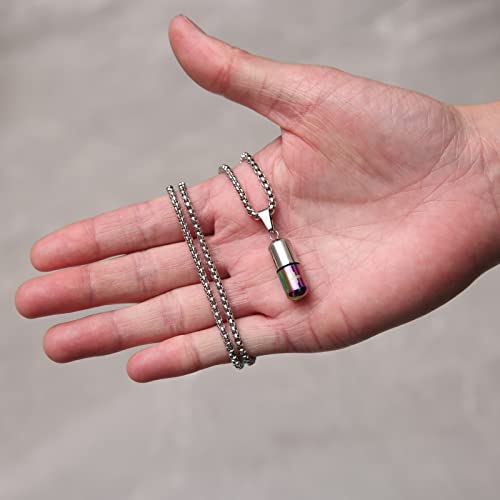 STWTR Stainless Steel Cylindrical Souvenir Capsule Pill Pendant Necklace, Cremated Ashes Pill Container Necklace - color: Purple