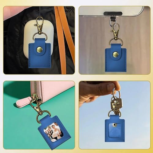 Leather Photo Frame Keychains for Women Men Birthday Anniversary Christmas Gifts - color: Blue
