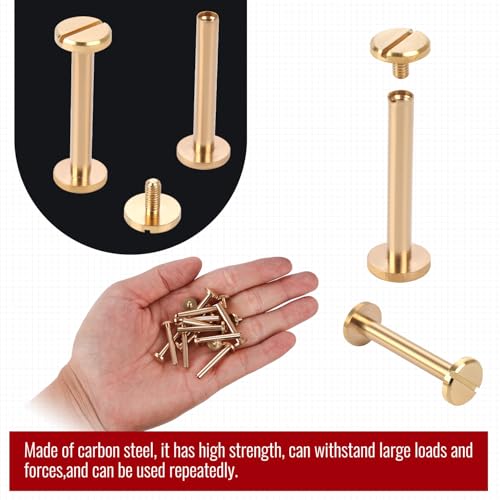 Chicago Binding Screws - 4mm x 28mm Binding Posts - 10mm Phillips Nut - Chicago Screw Binding Post Screw Kit for DIY Leather Decoration Scrapbook Photo Albums Bookbinding (Brass, 25 PCS) - size: 4mm x 28mm