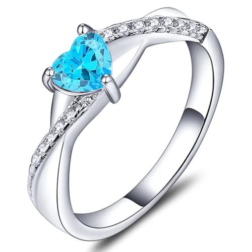 YL 925 Sterling Silver Engagement Rings 5MM Heart Cut Birthstone Infinity Ring for Women-size5 - color: 03-aquamarine-Mar