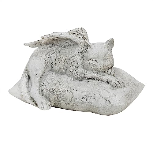 Holiberty Cat Angel Figurine Memorial Pet Stone Statue - Garden Grave Monument Marker Decor - Polyresin Dog Angel Figures Tombstone Sculpture Ornament - Loss of Kitten Sympathy Gift - color: Grey, Angel Cat