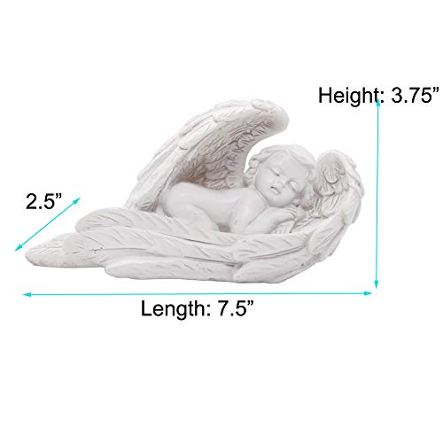 Sleeping Baby Angel Statue Cherub in Wings Feathers Statue Figurine Indoor Outdoor Guardian Home Garden Angel Sculpture Statuette Shelf Sitter Angel Collection Angel Wings Memorial Angel Statue