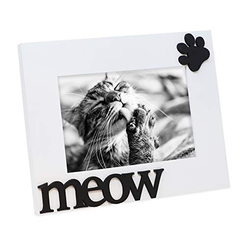 Isaac Jacobs 4x6 White Wood Sentiments Cat Meow” Picture Frame | Photo Gift for Pet Cat, Kitten, Display on Tabletop, Desk (White, 4x6) - color: White, size: 4x6