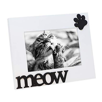 Isaac Jacobs 4x6 White Wood Sentiments Cat Meow” Picture Frame | Photo Gift for Pet Cat, Kitten, Display on Tabletop, Desk (White, 4x6) - color: White, size: 4x6