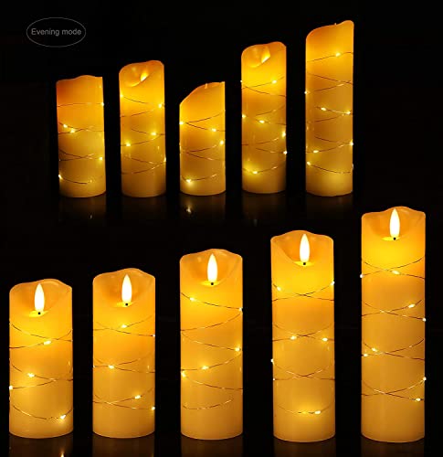 danip flameless Candle, with Embedded String Lights, 5-piece LED Candles, with 10-Key Remote Control, 24-Hour Timer Function, Dancing Flame, Real Wax, Battery-Powered. (Ivory White) - color: WhiteH#1*5