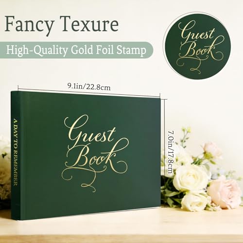 Wedding Guest Book with Exclusive Font Design, Elegant Hardcover Polaroid-Style Sign-In Book for Wedding Receptions, Baby Showers, Birthdays, Bridal Showers, Special Events, Lined Blank Pages, 9" x 7" - color: Darkgreen, style: Elegant Script - Lined