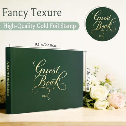 Wedding Guest Book with Exclusive Font Design, Elegant Hardcover Polaroid-Style Sign-In Book for Wedding Receptions, Baby Showers, Birthdays, Bridal Showers, Special Events, Lined Blank Pages, 9" x 7" - color: Darkgreen, style: Elegant Script - Lined