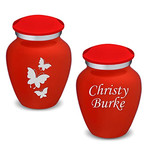 Embrace Keepsake Personalized Butterfly Cremation Urns for Human Ashes I Bright Red Funeral Urn for Men and Women with Double Side Engraving I 3.5 lbs - color: Bright Red
