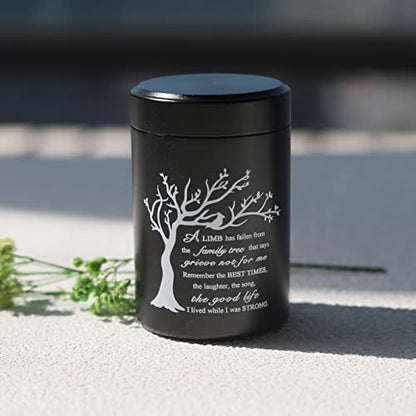 2.7 inch Small Urns for Ashes - Set of 4, Aluminium Mini Urns, Cremation Urns for Human Ashes, Ashes Holder, Small Keepsake urns-A Limb has Fallen from the Family Tree, Black - size: Tree-Black