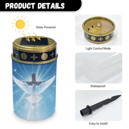 Poceacles Cross Outdoor Solar Lights - Waterproof Grave Stake Lights - Solar Powered Lantern - Blue Dove of Peace Cross - color: Dove of Peace Cross Blue