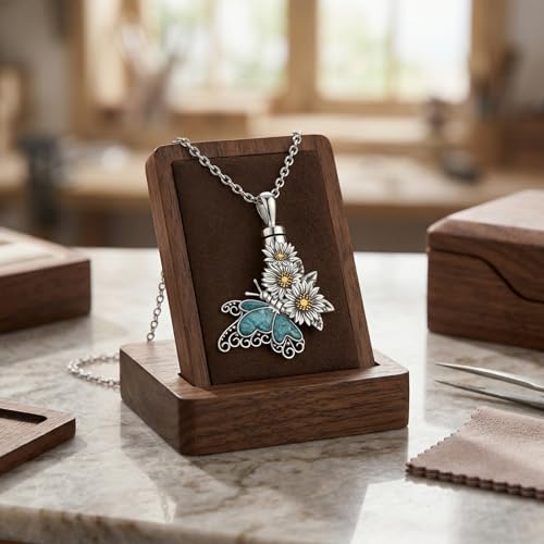 Butterfly Urn Necklace for Ashes 925 Sterling Silver Turquoise Daisy Pendant Cremation Memorial KeepsakeJewelry Gift for Women