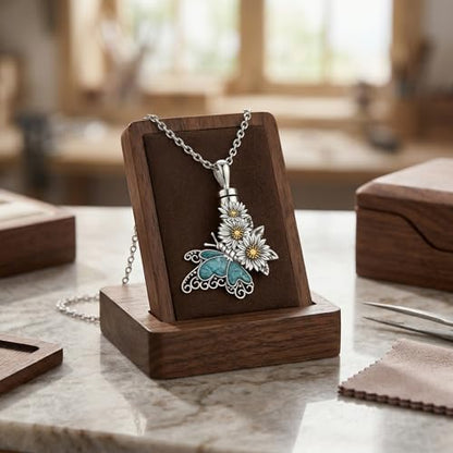 Butterfly Urn Necklace for Ashes 925 Sterling Silver Turquoise Daisy Pendant Cremation Memorial KeepsakeJewelry Gift for Women