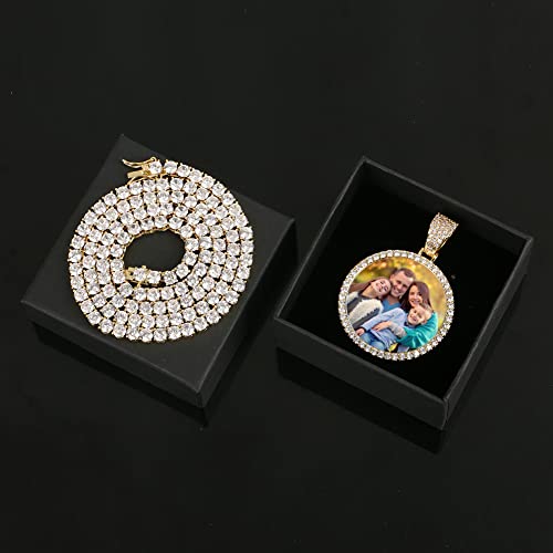 YIMERAIRE Customized Picture Necklace Personalized Circle Chain - color: 00171 Text necklace with Gold Tennis chain