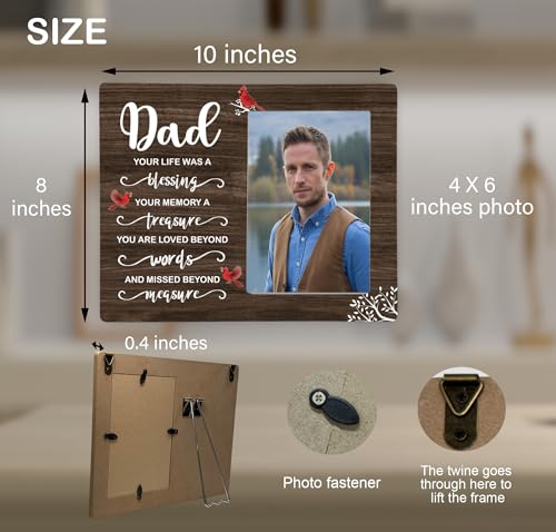 Dad Memorial Wooden Picture Frame, In Loving Memory Remembrance Photo Frame Gifts for Daddy, Bereavement Sympathy Wooden Frame for Loss of Father, 4x6 inch Photo - style: Dad Memorial