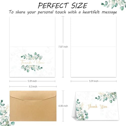 100PK Thank You Cards With Envelopes Bulk: 4x6 Blank Thank You Notes & Stickers Baby Shower Wedding Small Business - Floral Leaves Teacher Appreciation Gift for Graduation Kids Birthday Bridal (100 PACK)
