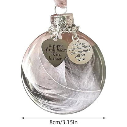 Memorial Ornaments Christmas Clear Feather Ball – A Piece of My Heart is in Heaven, Sympathy Gift for Loss of Loved One (Wife) - color: Wife
