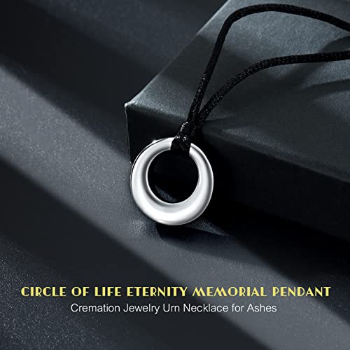Hearbeingt Cremation Jewelry Urn Necklace for Ashes for Women Men, Circle of Life Eternity Memorial Pendant Ash Jewelry - color: Silvery