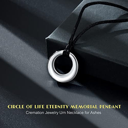 Hearbeingt Cremation Jewelry Urn Necklace for Ashes for Women Men, Circle of Life Eternity Memorial Pendant Ash Jewelry - color: Silvery