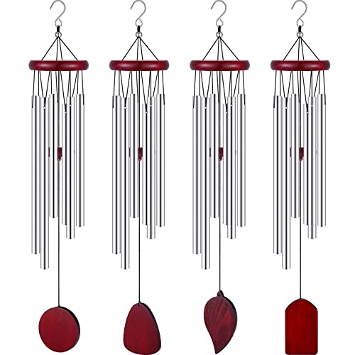 Tatuo 4 Pcs Memorial Wind Chimes for Loss of Loved One, 28'' Outdoor Sympathy Gifts for Mom Dad, with 6 Aluminum Tube, Remembrance Gift for Bereavement Garden Patio Balcony Home(Silver,Simple Style) - color: Silver, style: Simple Style