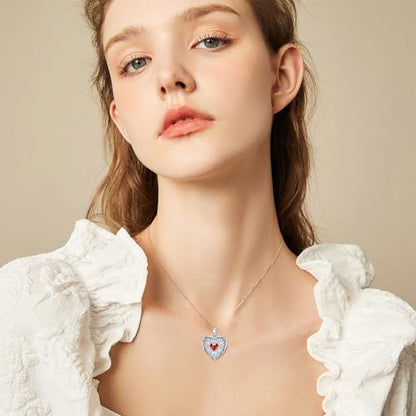 Heart Locket Necklace 925 Sterling Silver Personalized Picture Locket Pendant Birthday Christmas Jewelry Memorial Gifts for Women - color: January Crystal Locket
