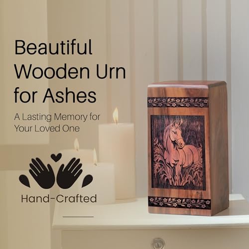 Horse Miniature Wooden Urns for Ashes - Keepsake Cremation Urn - Small Urn for Human Ashes Adult Female - Funeral Memorial Urns for Adult Male - 5 Inch - size: 5x3INCH