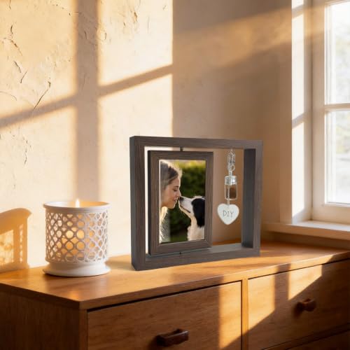 Dog Memorial Gifts for Loss of Dog, Pet Rotating Photo Frame | Wooden Frame for 4x6" Photo Double Sided, with Fur Jar, Pet Paw Print Kit , Keepsake Sympathy Gift for Dog or Cat