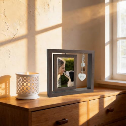 Dog Memorial Gifts for Loss of Dog, Pet Rotating Photo Frame | Wooden Frame for 4x6" Photo Double Sided, with Fur Jar, Pet Paw Print Kit , Keepsake Sympathy Gift for Dog or Cat