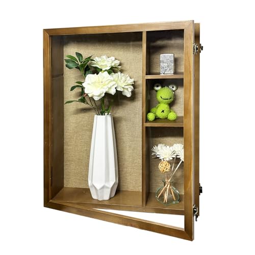 16x20 Shadow Box Frame with Polished Plexiglass, Deep Shadow Box Frame with Hinged Door,Hinged Door, with 4/3" Usable Depth,100% Solid Wood - color: Brown