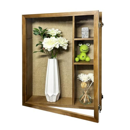 16x20 Shadow Box Frame with Polished Plexiglass, Deep Shadow Box Frame with Hinged Door,Hinged Door, with 4/3" Usable Depth,100% Solid Wood - color: Brown