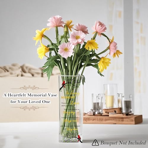 Sympathy Memorial Flowers Vase, Cardinal Grief Gifts for Loss of Love One, Funeral Glass Vase, in Loving Memory Comfort Heaven Gift, Best for Condolence, Bereavement, Remembrance, Celebration of Life
