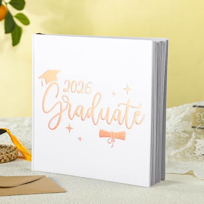 2026 Graduation Guest Book 8.7'' x 8.7" with 2 Markers Graduate Scrapbook Class of 2026 Picture Book Hardcover Rose Gold Foiled Photo Album for Graduation Party Supply Graduate Gifts 144 Pages - color: White, style: Graduate