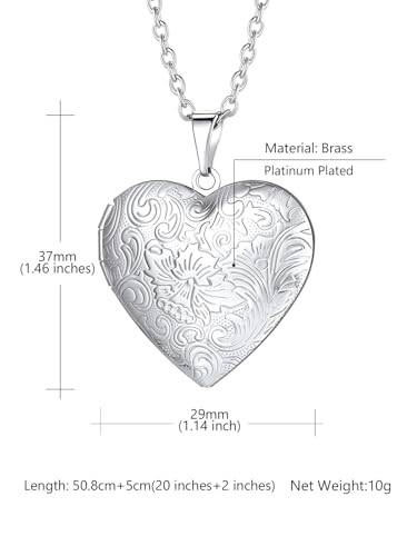 Custom4U Personalized Heart Locket Necklace with Pictures,Sunflower/Angel Wings/Heart Shaped Lockets Custom Photo,Gold/Rose Gold/White Lockets That Holds Picture,Customized Memorial Jewelry for Women - color: A-Heart-Steel(Locket + Photo)