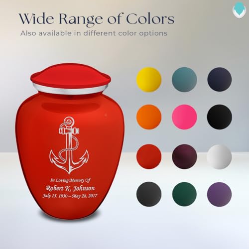 Adult Personalized Anchor Cremation Urns for Human Ashes I Large Bright Red Funeral Urn for Men and Women I 200 lbs - color: Bright Red