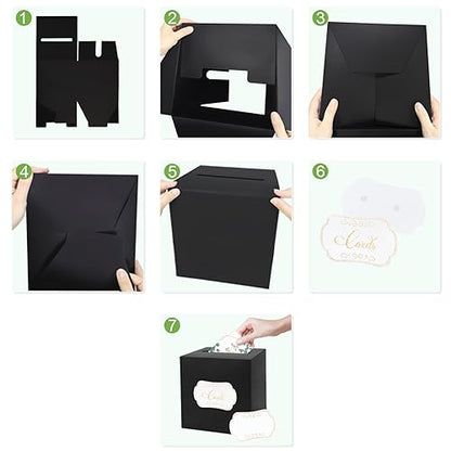 Black Card Box for Party with 2 Cards, 8.7", 1 Pack | Gift Card Box Money Box, for Birthday, Wedding, Baby Shower, Retirement, Anniversary, Bridal Shower, Raffle Ticket - color: Black Card Box