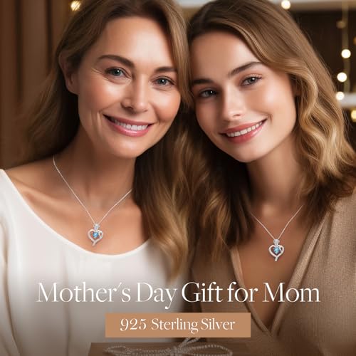925 Sterling Silver Rose Love Heart Birthstone Necklaces for Women Jewelry | Hypoallergenic Nickel-Free & Lead-Free Pendant,Birthday Anniversary Christmas Gift for Women Wife Mom Girlfriend - color: White Gold-03-Mar