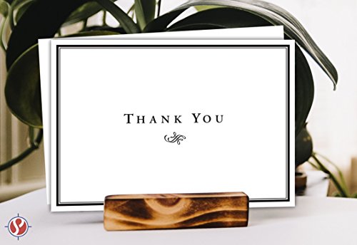 Thank You Cards For Small Business, Bulk Set of 25, 5x7" Folding Greetings, Ships Flat, Blank Inside + Envelopes - Elegant Design Note Card For Weddings, Bridal, Baby Shower, Graduation