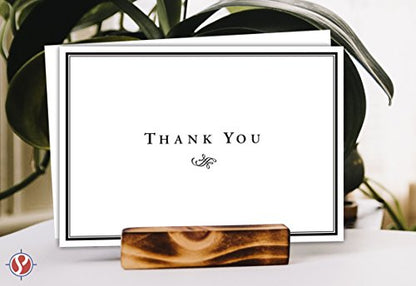 Thank You Cards For Small Business, Bulk Set of 25, 5x7" Folding Greetings, Ships Flat, Blank Inside + Envelopes - Elegant Design Note Card For Weddings, Bridal, Baby Shower, Graduation