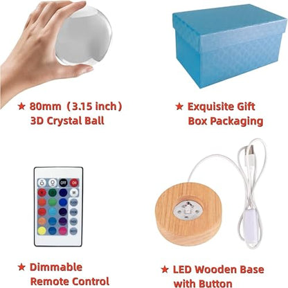 Large Moon&Fairy Crystal Ball Night Light with Woodern Base, 3D Fairy Crystal Lamp 16 Color Changing with Remote Control, Laser Engraved Fairy Glass Ball Lamp, Room Decor (Moon&Fairy) - style: Moon&Fairy