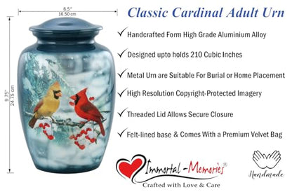 Cardinal Urn - Full Size Cardinal Couple Cremation Urn - Adult Cozy Cardinals Urns for Men and Women - Cardinals Funeral and Memorial Urns for Human Ashes Upto 210 Lbs with Velvet Bag (Large) - size: Large