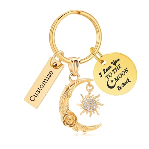 shajwo Cremation Jewelry Urn Keychain for Ashes for Women Men Crescent Moon and Sun Rose Key Ring for Human Pet Ashes - color: Customize-text