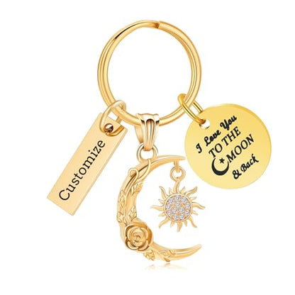shajwo Cremation Jewelry Urn Keychain for Ashes for Women Men Crescent Moon and Sun Rose Key Ring for Human Pet Ashes - color: Customize-text