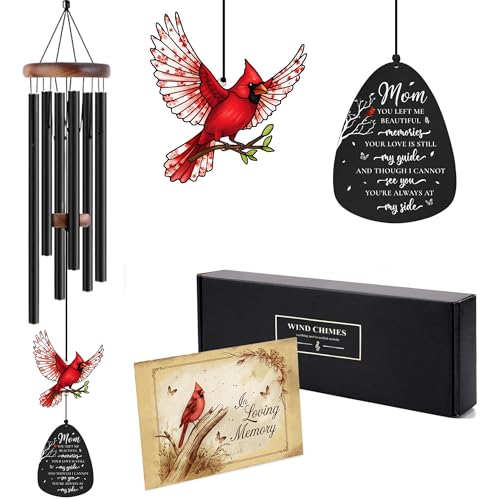Memorial Wind Chimes for Loss of Mother, Sympathy Gifts for Loss of Mother - 36'' Red Cardinal Wind Chimes for Outside with Mute Option, Gift for Someone Who Lost Their Mom, in Memory of Mom