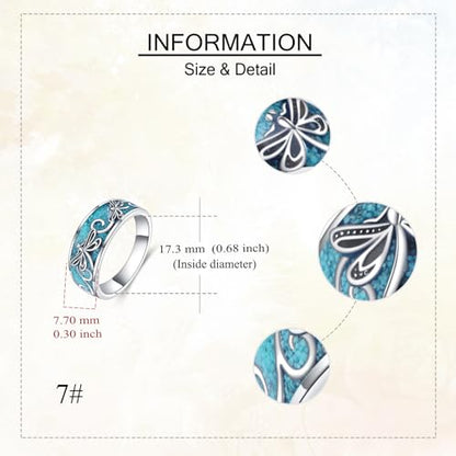 ONEFINITY Turquoise Rings S925 Sterling Silver Turquoise Ring Jewelry Gift For Women Men - size: 7, style: Dragonfly