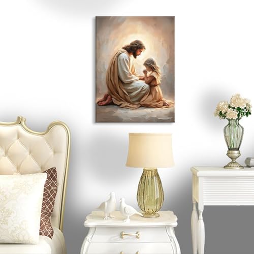 Jesus Praying with Girl Wall Art Canvas Poster Print, 8x10in - color: Jesus04, size: 8"L x 10"W