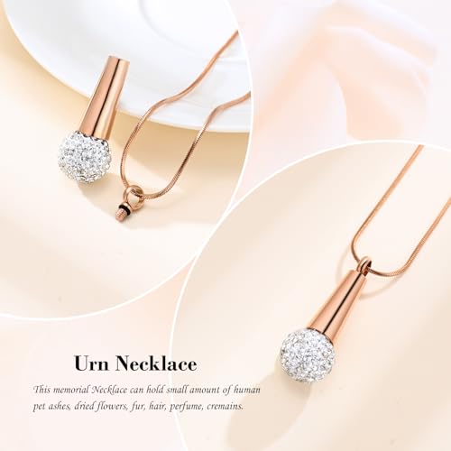 Microphone Cremation Jewelry for Ashes - Memorial Urn Necklace Ashes Holder Stainless Steel Keepsake Pendant Jewelry for Music Lover - color: Rose Gold-A