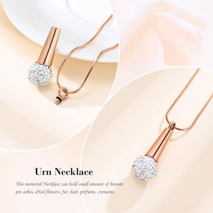 Microphone Cremation Jewelry for Ashes - Memorial Urn Necklace Ashes Holder Stainless Steel Keepsake Pendant Jewelry for Music Lover - color: Rose Gold-A