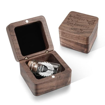SOITIS Wooden Box for Ashes - Small Glass Urn for Human Ashes Keepsake, Mini Urns for Ashes Cremation Holder, Funeral Keepsake for Women Men-White Wings Urn - size: White