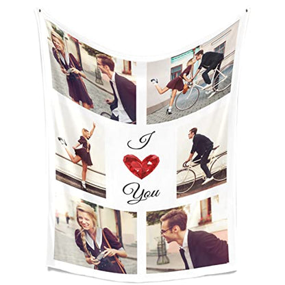 Printwoo I Love You Gifts for Couples, Custom Blanket with Photos, Personalized Blankets with Pictures, Photo Blankets Using My Own Photos, Personalised Gifts for Girlfriends, Boyfriends - color: 6 Photos