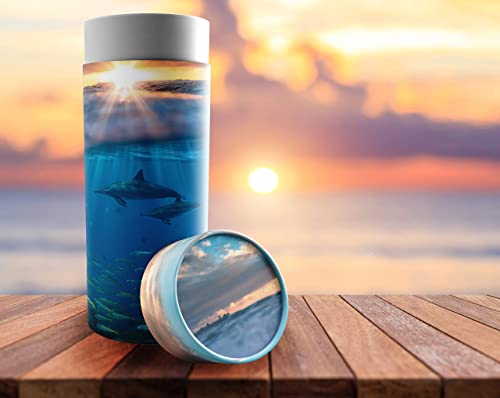 Commemorative Cremation Urns Dolphin Divinity Scattering Urn - Biodegradable, Paper, Blue, Dolphin Pattern - Cremation Urns - Adult Ashes - 100 cubic inches - color: Divine Dolphins, size: Medium 10"x4"
